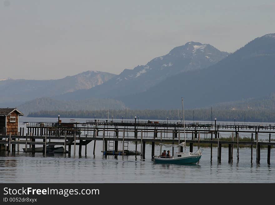 Calm evening at a boat harbor.