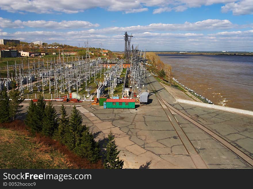 Electric power station and river. Russia.