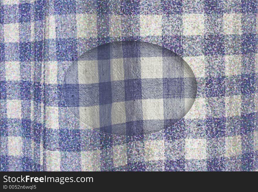 Closeup of colorful checked cotton fabric texture in ellipse frame, the colors are white and light blue. Closeup of colorful checked cotton fabric texture in ellipse frame, the colors are white and light blue