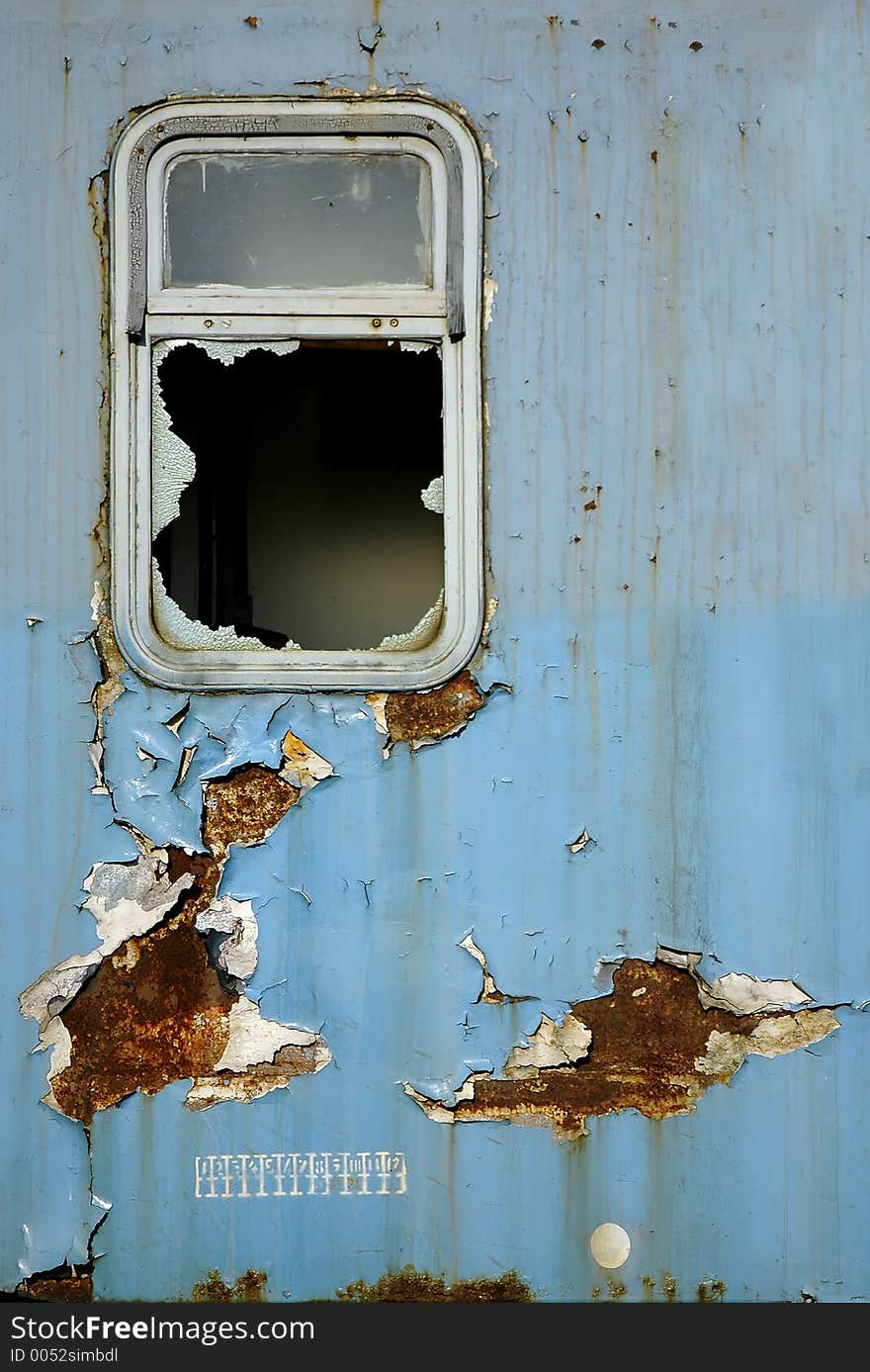 Blue old train window. Blue old train window