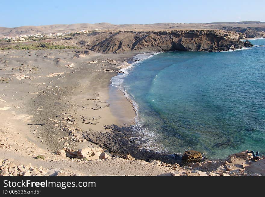 Atlantic beach, swimming forbidden, La Pared, Fuerteventura, Spain. Atlantic beach, swimming forbidden, La Pared, Fuerteventura, Spain