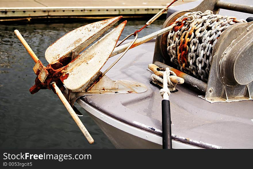 A Rusty Boat Anchor and Chain