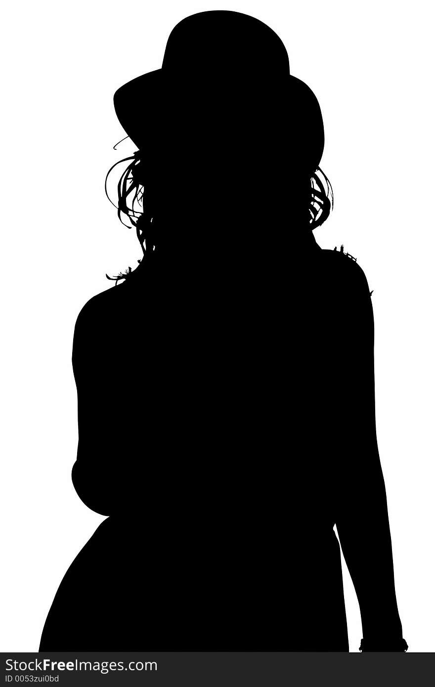 Silhouette With Clipping Path of Woman in Hat