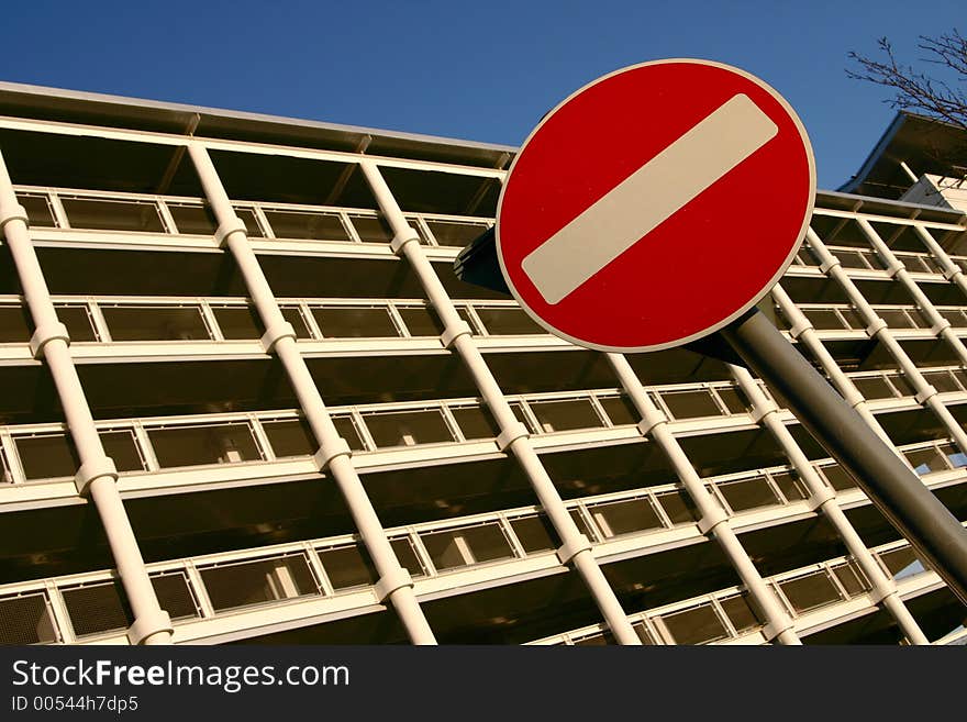 Metal modern architecture in birmingham airport: parking place. forbidden sign. Metal modern architecture in birmingham airport: parking place. forbidden sign