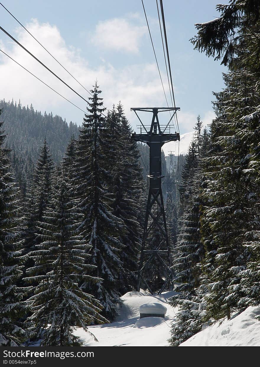 Ski-lift in Poland, winter time