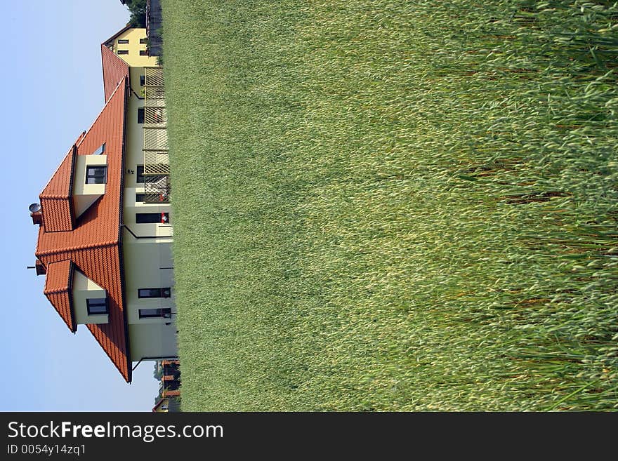 House on village in Poland. Green grass. House on village in Poland. Green grass.