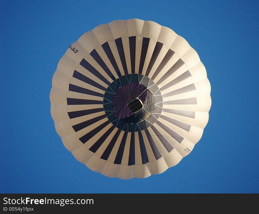 Bottom view striped hot air balloon