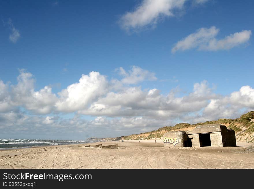 Bunker on a beach  in denmark a sunny summer day