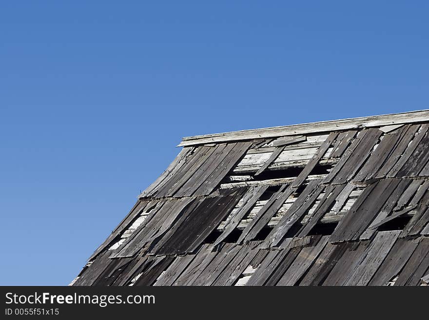 A battered and worn roof. A battered and worn roof.