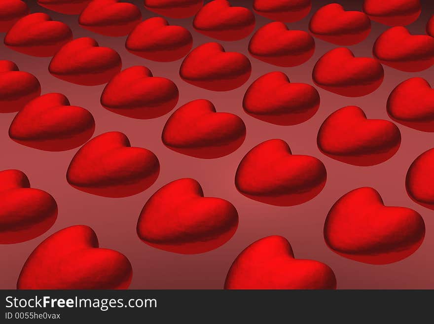 3D red hearts background. 3D red hearts background