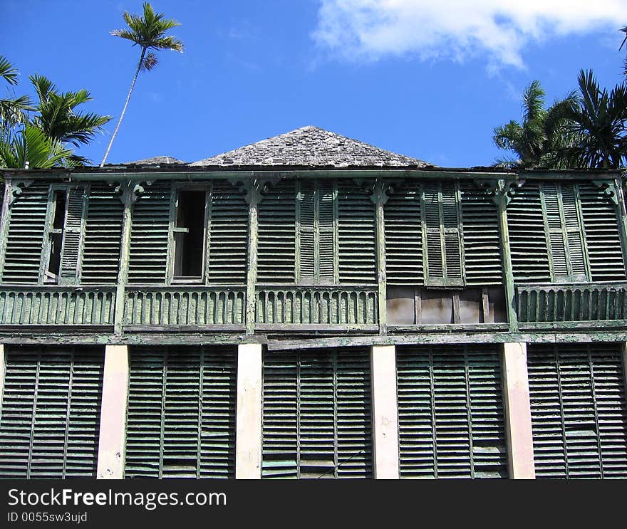 Nassau Bahamas Old Green Building Retro