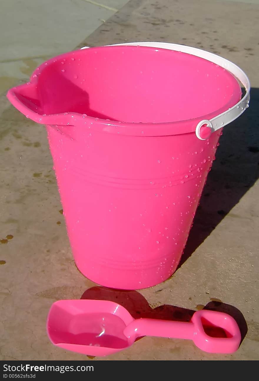 Pink beach bucket summer. Pink beach bucket summer