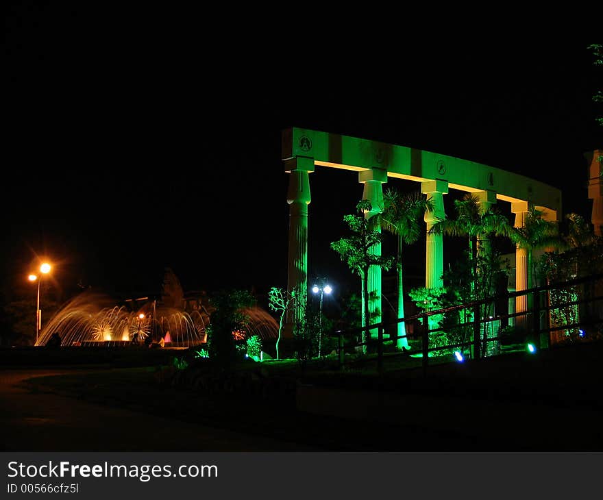 Nice Building at Night bellow a full moon, Quanzhou, China