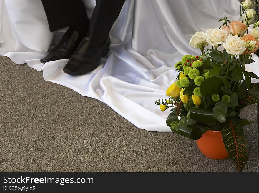 Bridal bouquet and groom's shoe. Bridal bouquet and groom's shoe