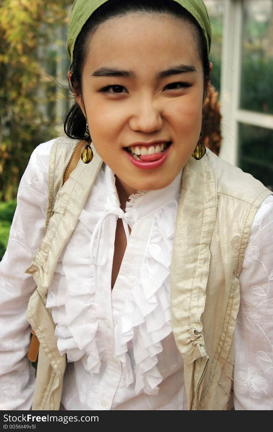 Beautiful Korean girl pulling a funny face