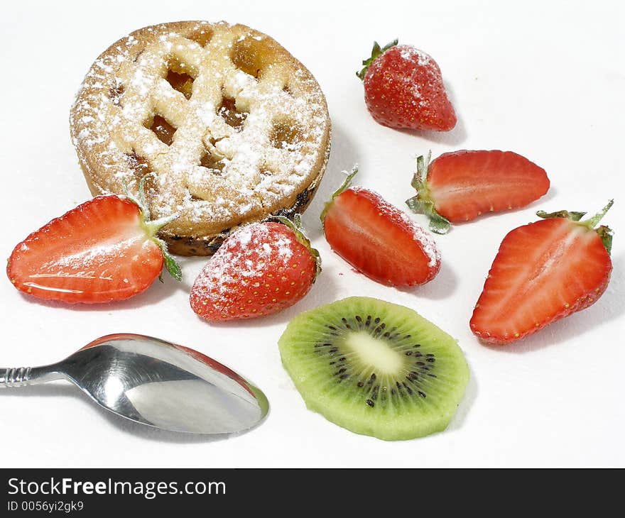 Apricot pie and strawberries ready to eat. Apricot pie and strawberries ready to eat