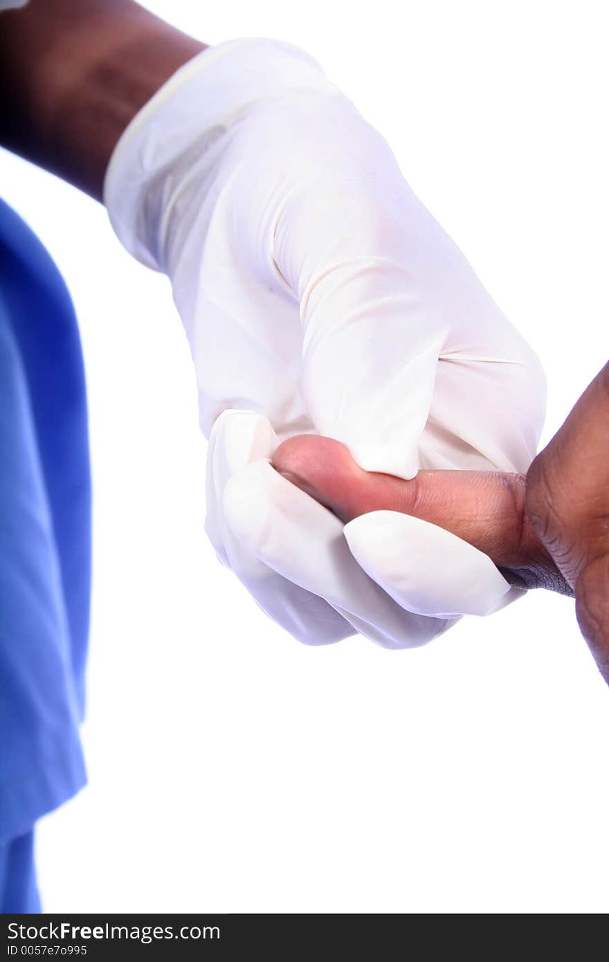 Nurse checking diabetic's blood sugar. Nurse checking diabetic's blood sugar