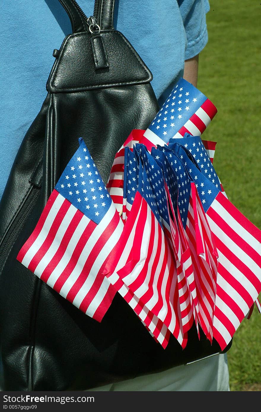 American Flags in a backpack