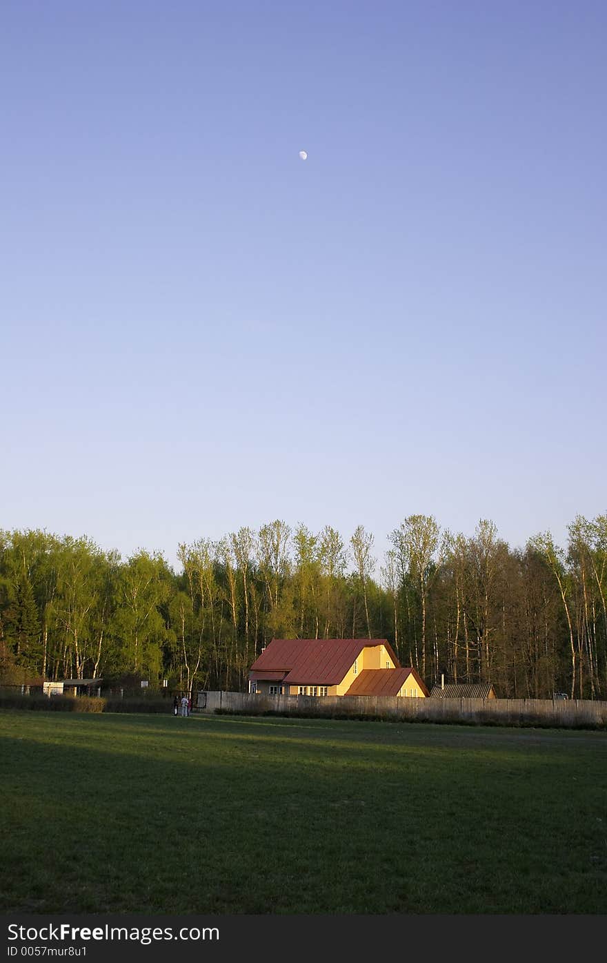 Country view with moon. Country view with moon.