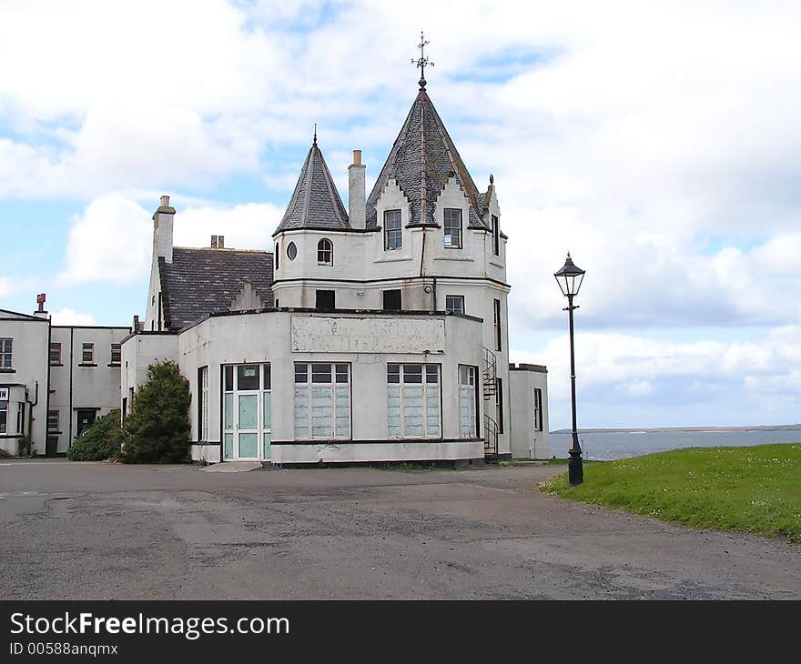 A boarded up and scary looking place in John O'Groats, Scotland.