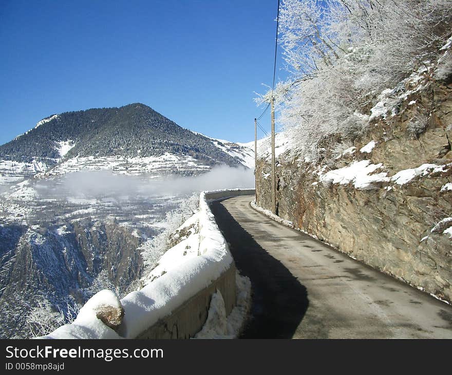 High mountain road covered with snow