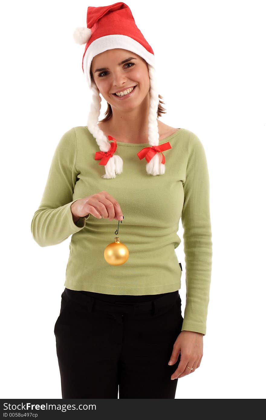 Portrait of a young pretty woman wearing Santa hat. Portrait of a young pretty woman wearing Santa hat