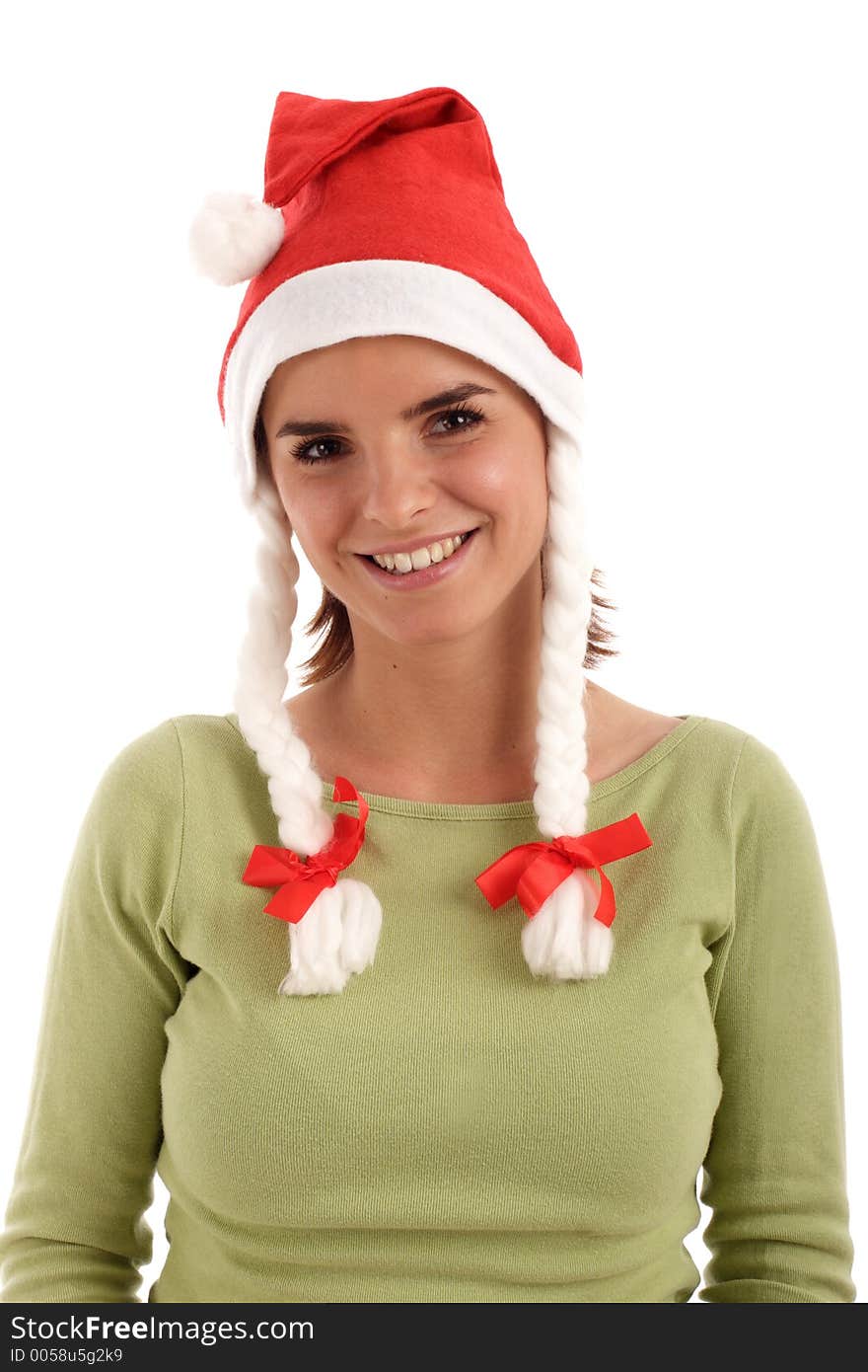 Portrait of a young woman wearing Santa hat. Portrait of a young woman wearing Santa hat