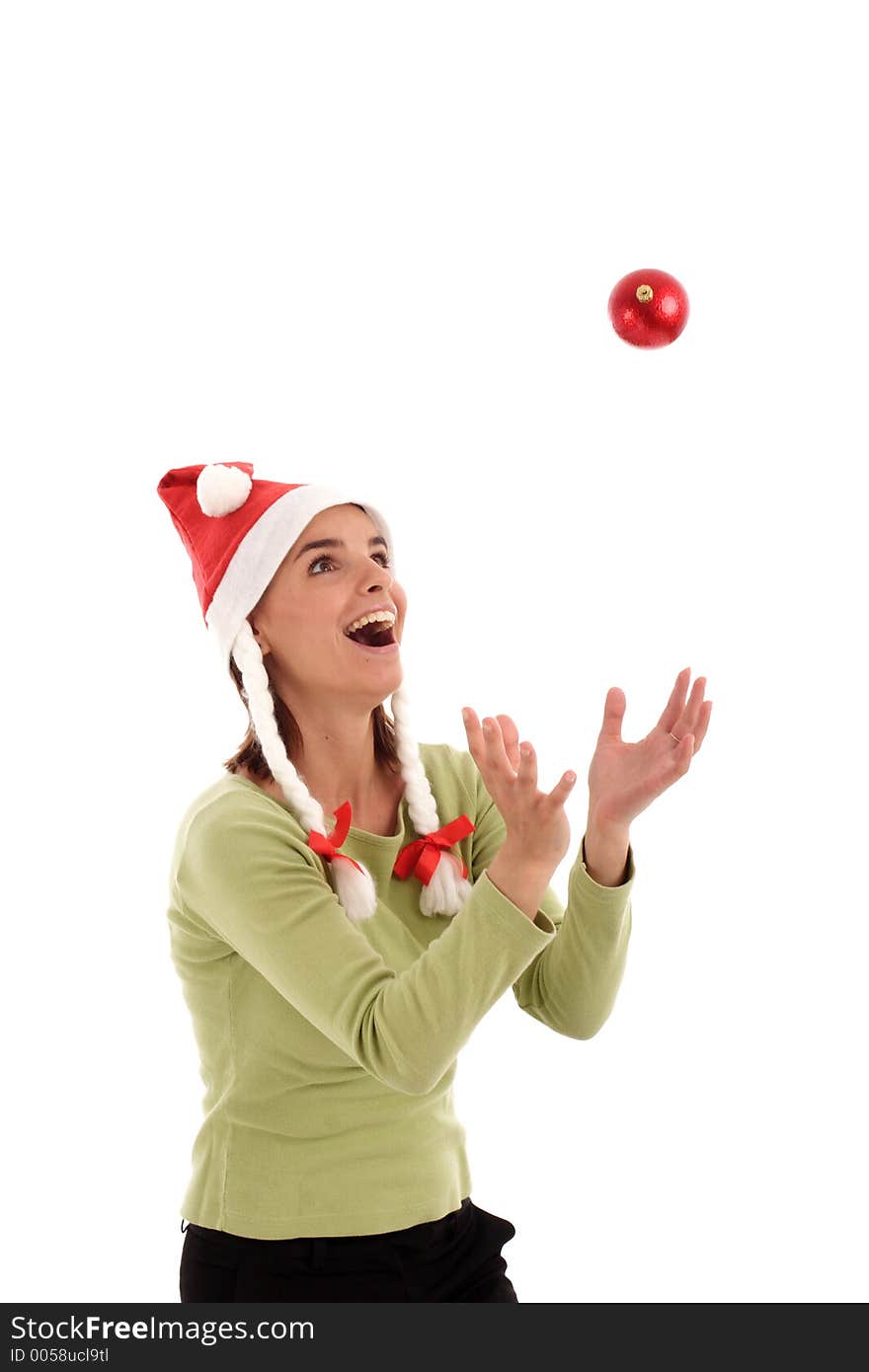 Portrait of a young pretty woman wearing Santa hat. Portrait of a young pretty woman wearing Santa hat