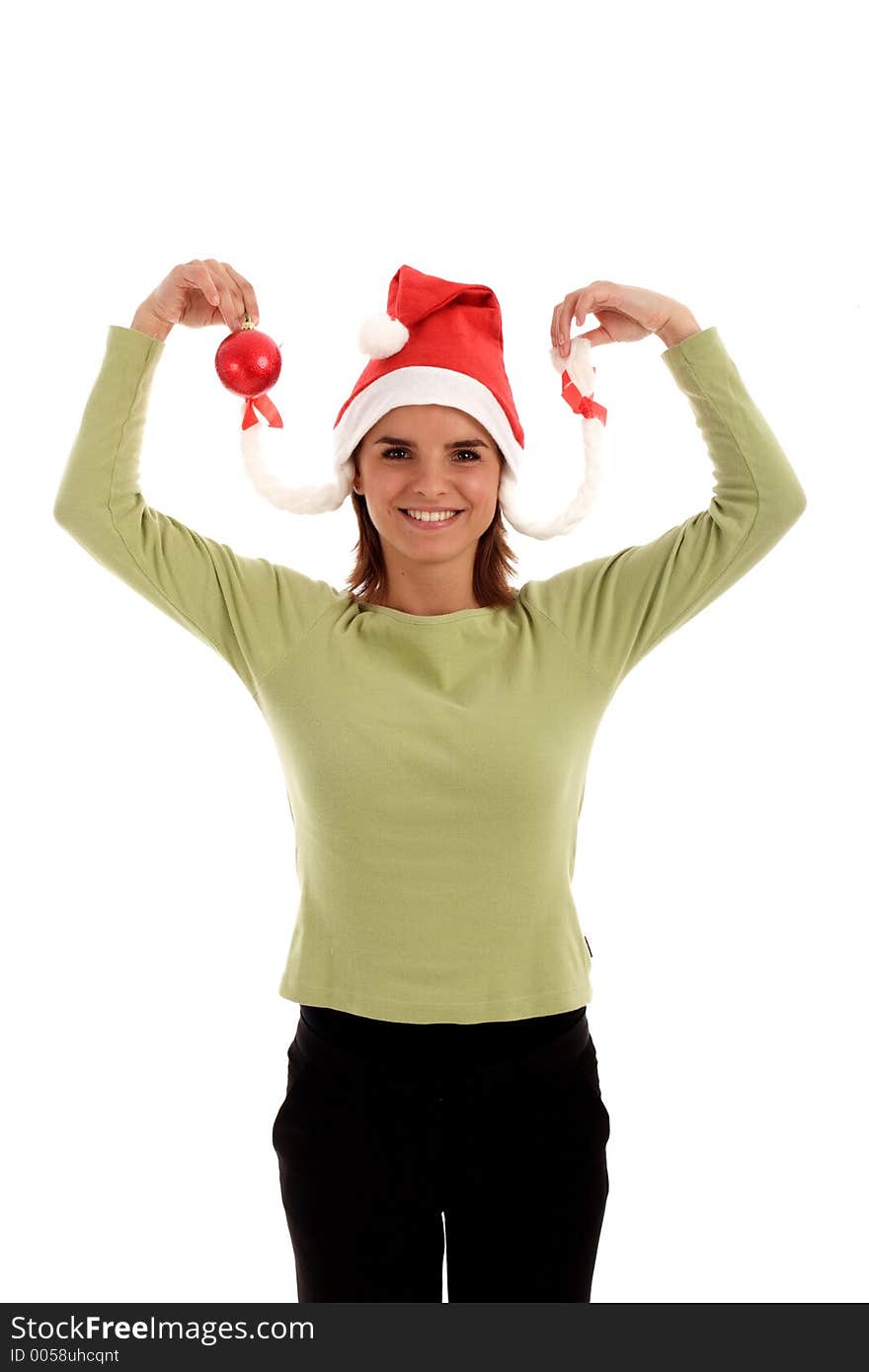 Portrait of a young happy woman wearing Santa hat. Portrait of a young happy woman wearing Santa hat