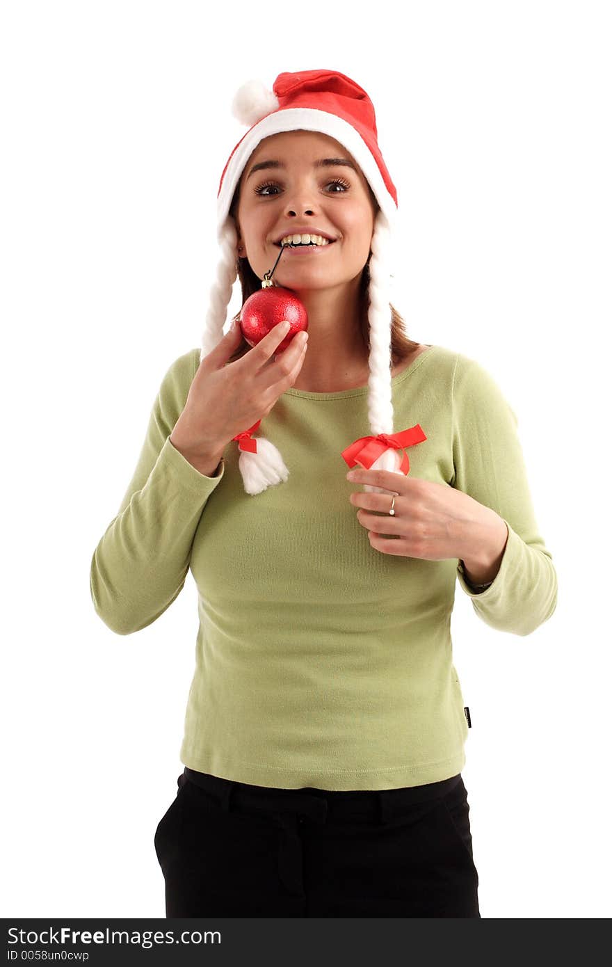 Young woman wearing Santa hat. Young woman wearing Santa hat