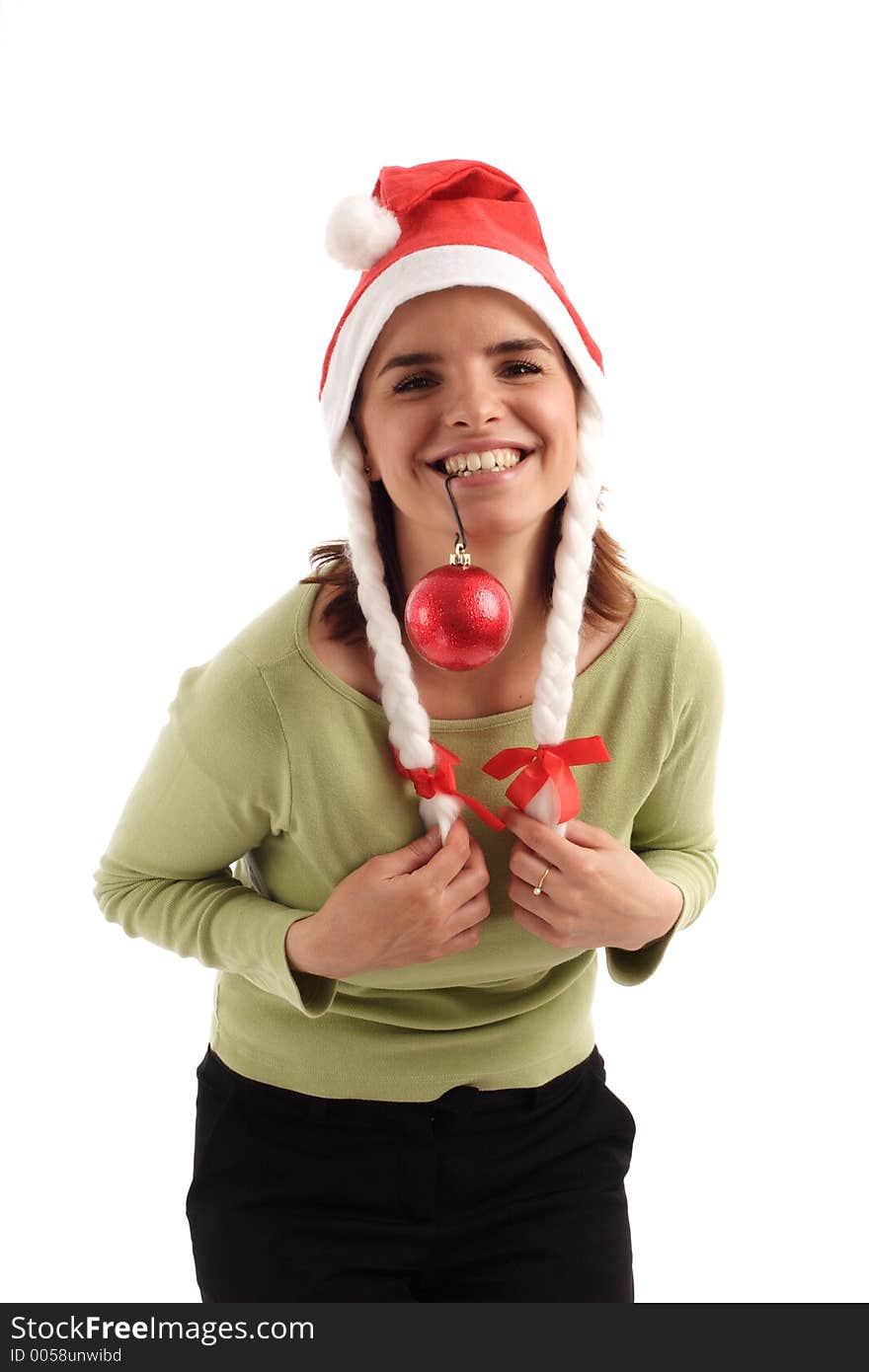 Portrait of a young pretty woman wearing Santa hat. Portrait of a young pretty woman wearing Santa hat