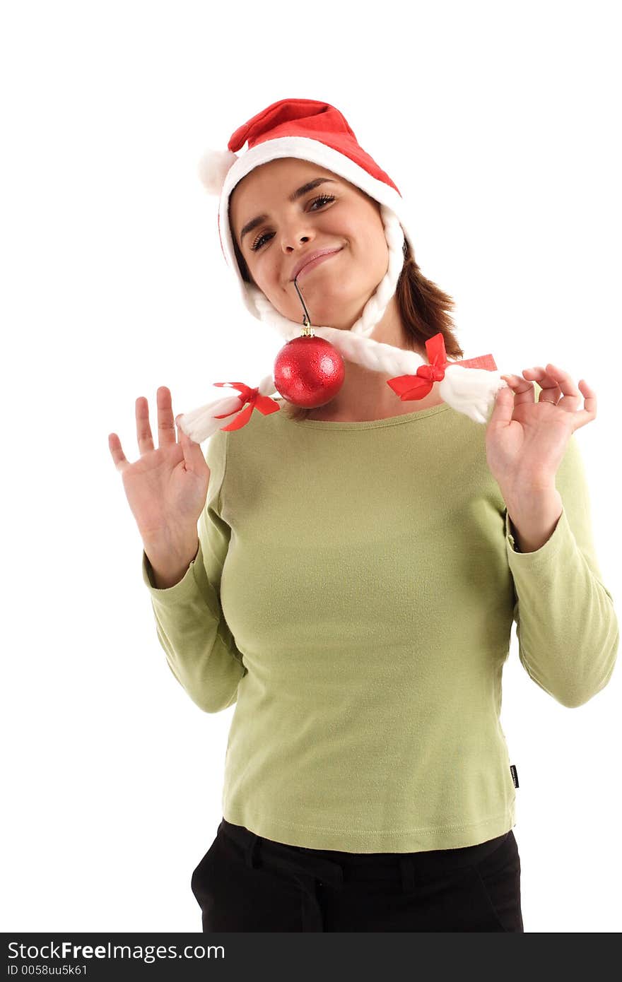 Young woman wearing Santa hat. Young woman wearing Santa hat