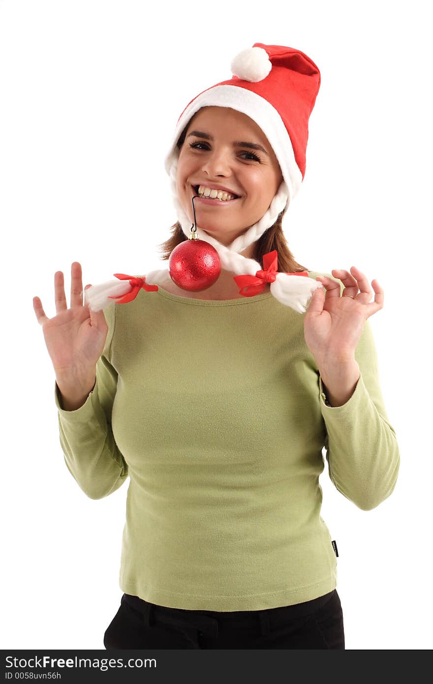 Portrait of a young happy woman wearing Santa hat. Portrait of a young happy woman wearing Santa hat