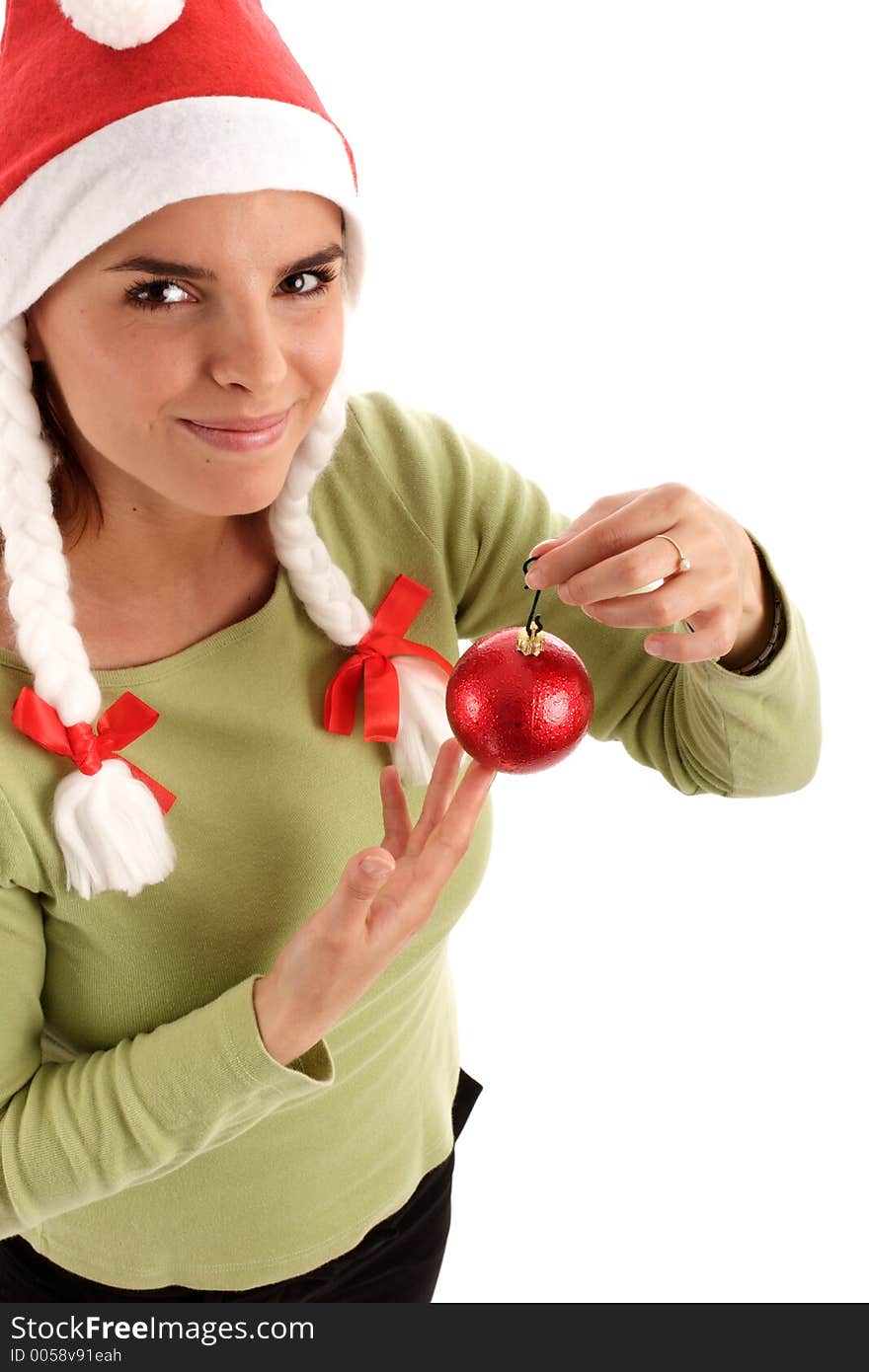 Stock photo of a young woman wearing Santa hat. Stock photo of a young woman wearing Santa hat