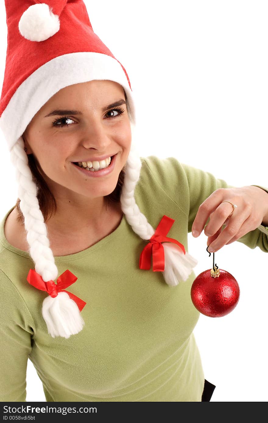 Portrait of a young pretty woman wearing Santa hat. Portrait of a young pretty woman wearing Santa hat