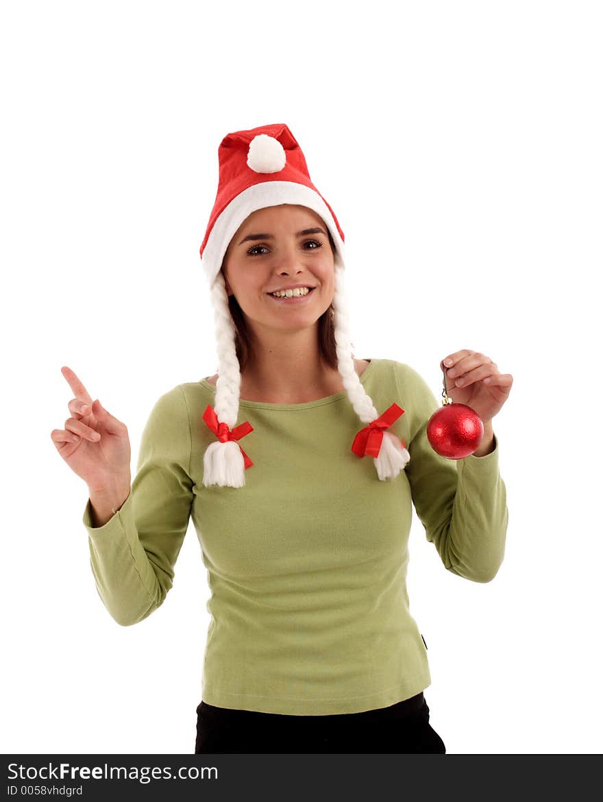 Portrait of a young pretty woman wearing Santa hat. Portrait of a young pretty woman wearing Santa hat