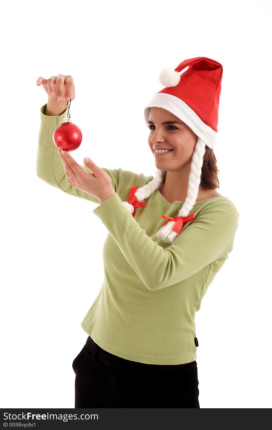 Stock photo of a young woman wearing Santa hat. Stock photo of a young woman wearing Santa hat