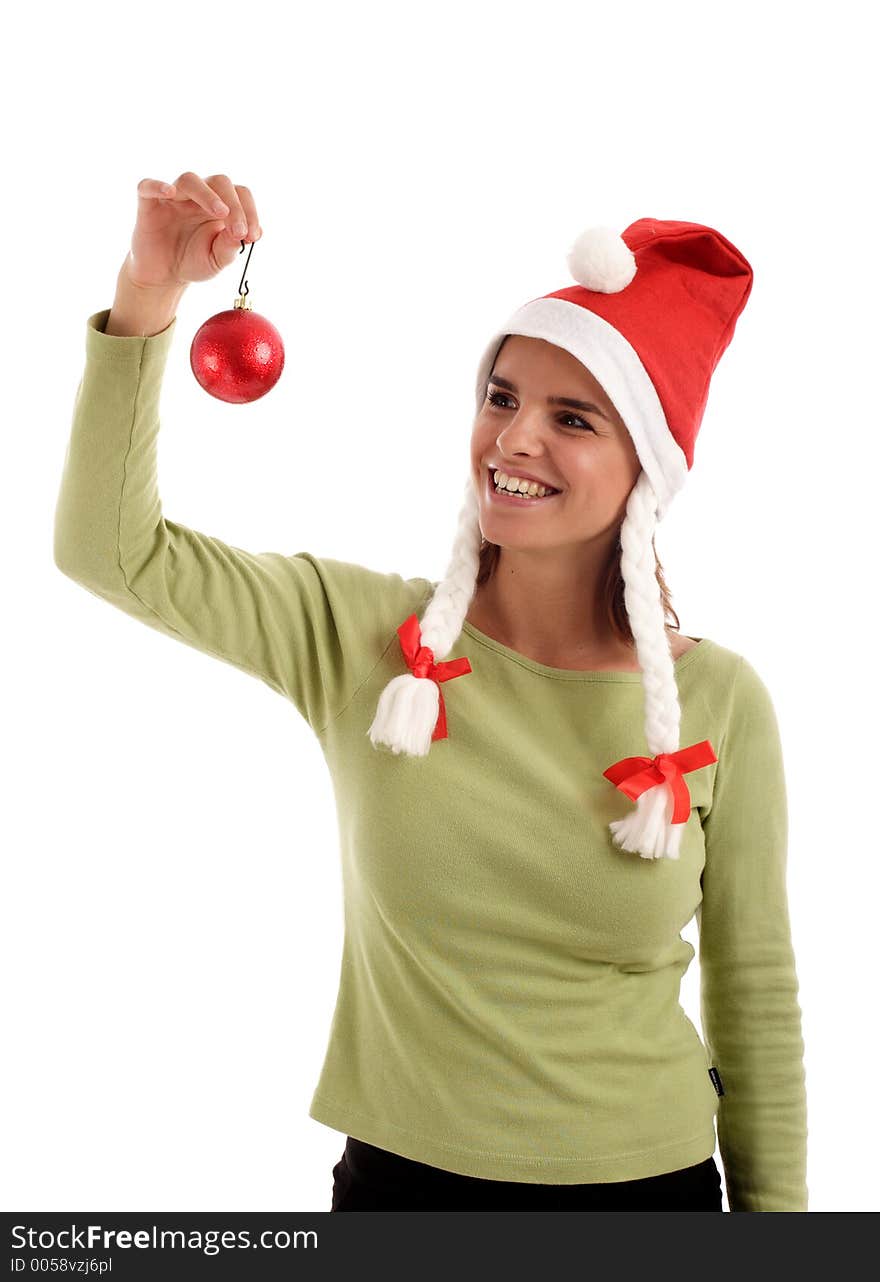 Portrait of a young pretty woman wearing Santa hat. Portrait of a young pretty woman wearing Santa hat