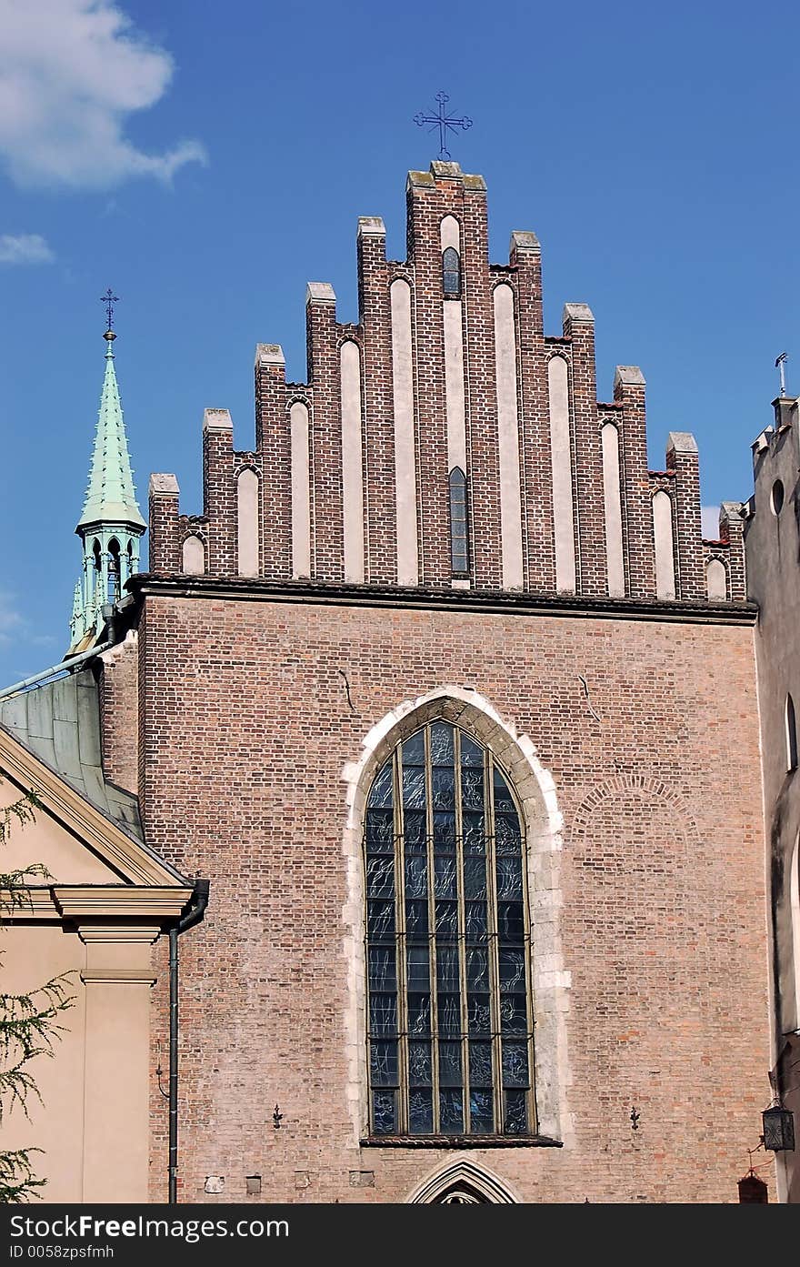 Facade of Gothic church - Franciscan Basilica in Krakow, Poland