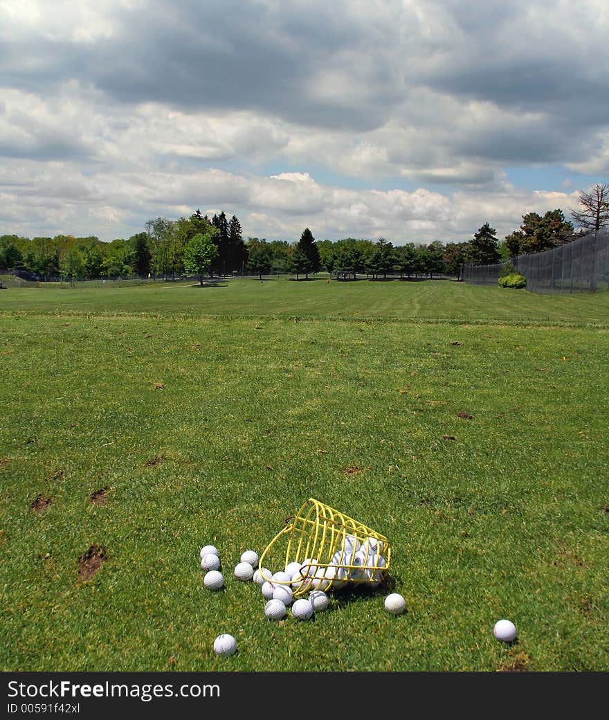 Golfballs ready for driving practice. Golfballs ready for driving practice