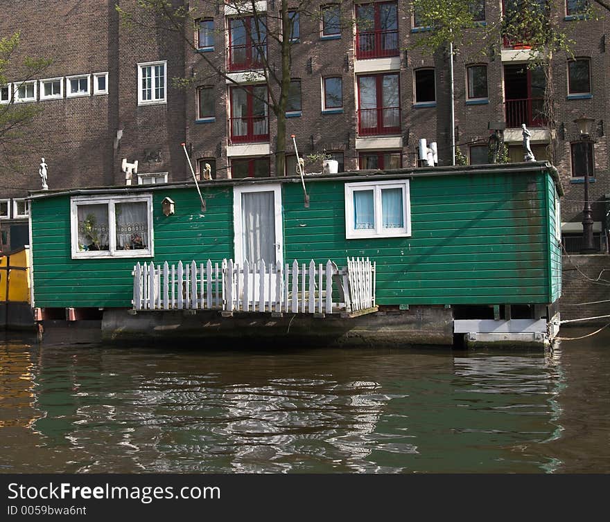 Green Houseboat On Amstel