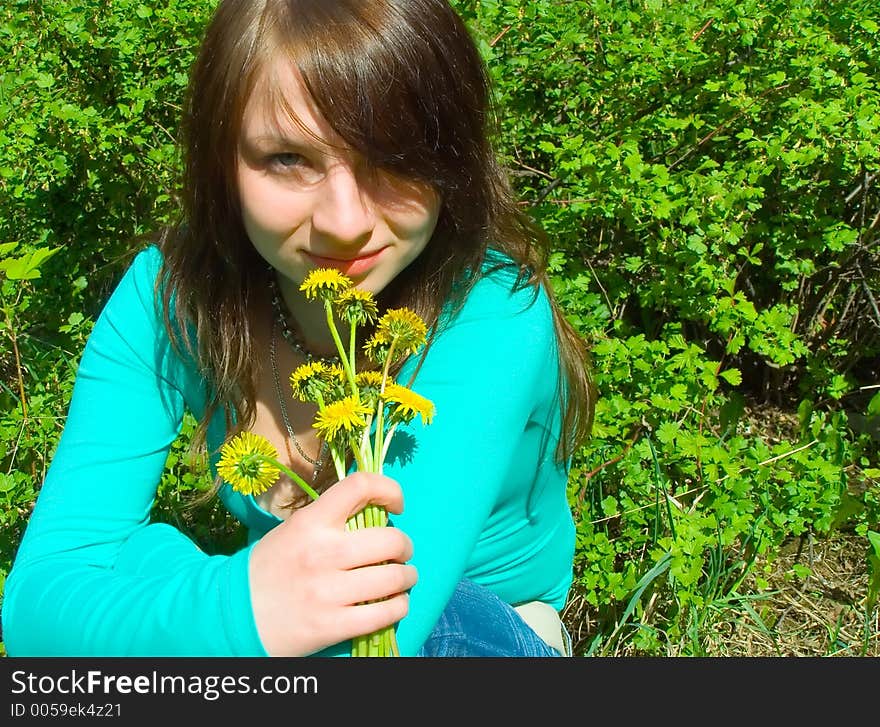 The girl with a bouquet