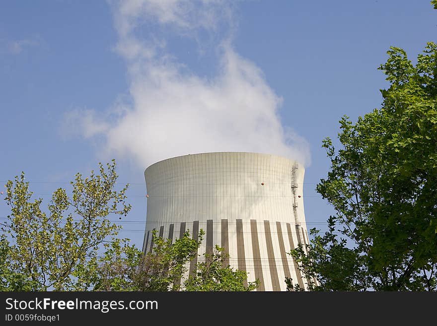 Cooling tower with smoke. Cooling tower with smoke