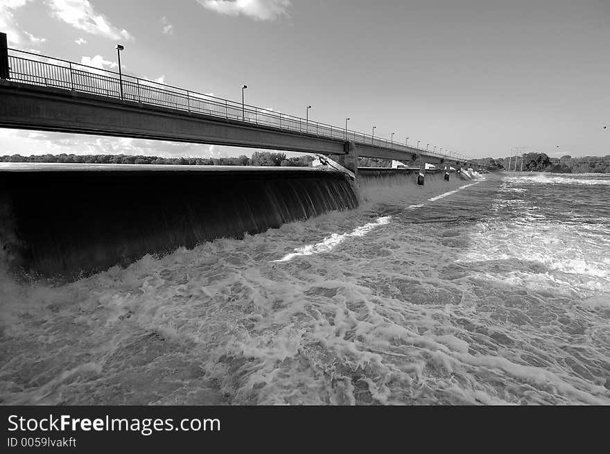 A dam on the Mississippi River. A dam on the Mississippi River