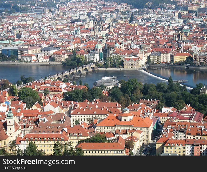 Prague Aerial View Vltava River