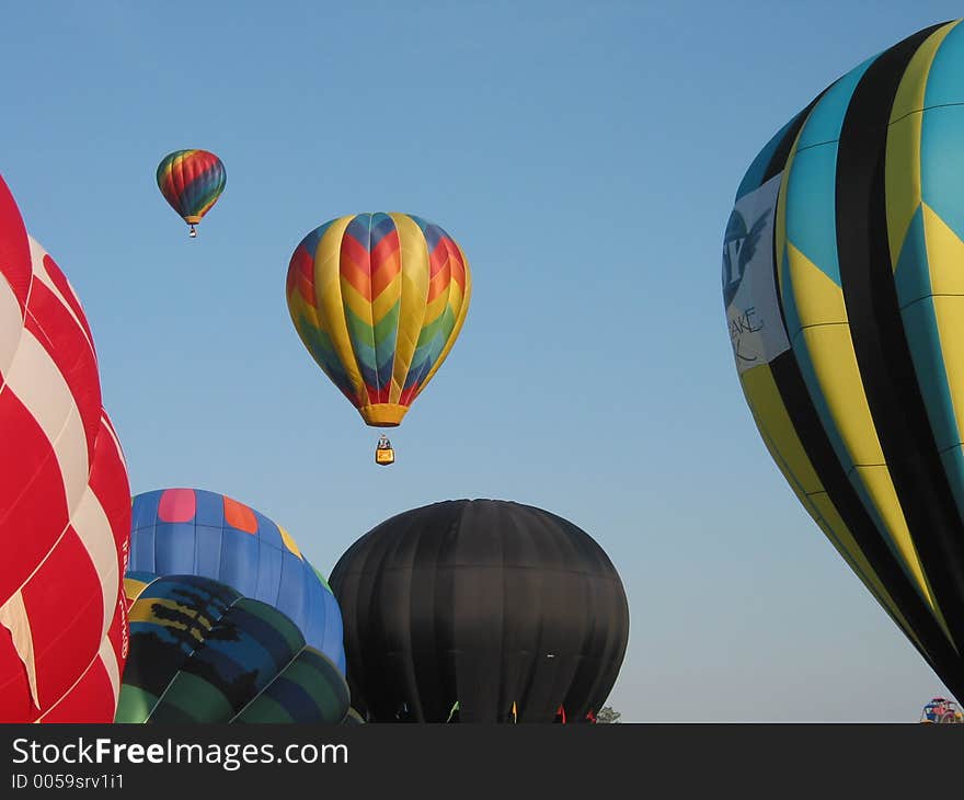 Hot air balloons in flight