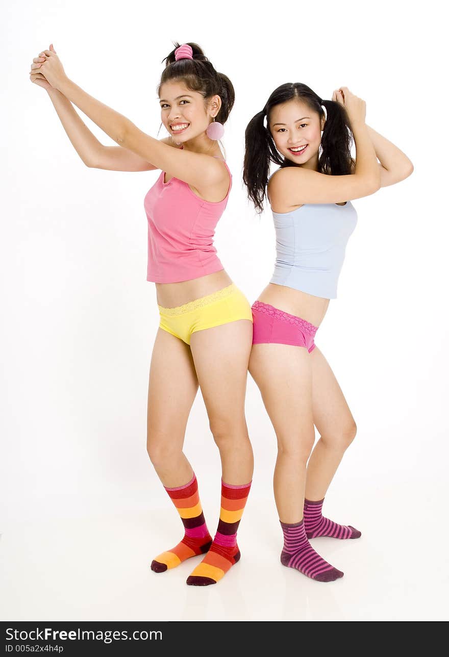 Two teenage women having fun