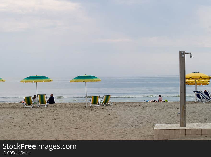 Toscana Viareggio sandy beach with chairs and umbrellas