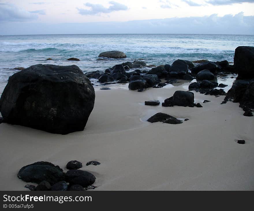 View from beach on Culebra past boulders. View from beach on Culebra past boulders