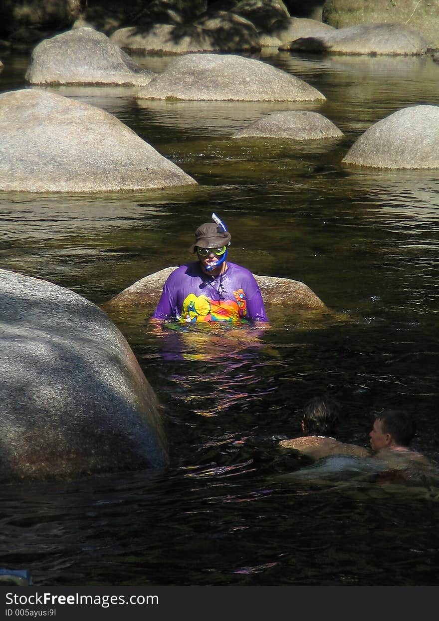 Man in a creek. Man in a creek